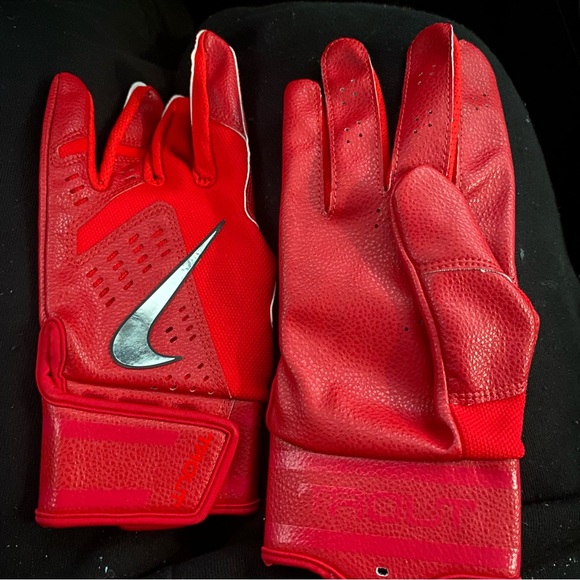 Nike Trout Force Edge Batting Gloves 2.0 Youth Large Red/Metallic Chrome - Picture 7 of 15